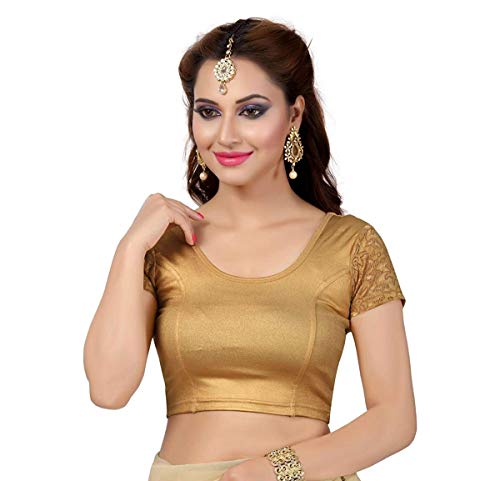 themilestocks TMS Women's Blouses Readymade Gold Stretchable Saree Crop Top Choli Free Size Sparkling (Gold 1, One Size (Can fit bust size 26"-36")) - Image 4