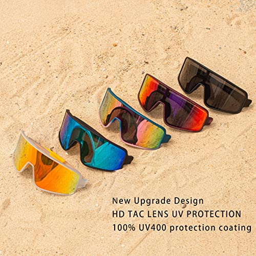 MAXJULI Polarized Sunglasses for Men Women, Windproof Outdoor Sports Cycling Running UV400 Protection Sun Glasses (Grey with White Splatter/Purple Lens) - Image 3