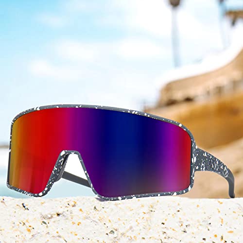 MAXJULI Polarized Sunglasses for Men Women, Windproof Outdoor Sports Cycling Running UV400 Protection Sun Glasses (Grey with White Splatter/Purple Lens) - Image 4