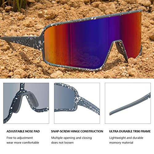 MAXJULI Polarized Sunglasses for Men Women, Windproof Outdoor Sports Cycling Running UV400 Protection Sun Glasses (Grey with White Splatter/Purple Lens) - Image 5