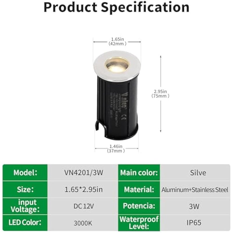 V.nice LED Underground Lights 12V IP65 Waterproof In-Ground Deck Path Lights, 3W/6W, 3000K or Blue, Stainless Steel + Aluminum Body, 4 Models for Outdoor Landscape & Walkway Lighting - Image 2