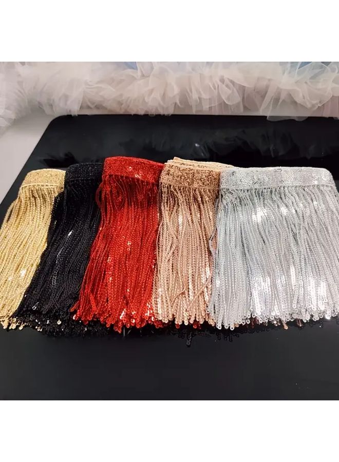 1 Yard Shiny Sequined Tassel Lace 36 X 14cm Light Gold Rose Golden Sequins Fringe Trim For Diy Latin Dance Costume Evening Gown Shoulder Pocket Embellishment Stage Outfit Party Performance Wedding Dre