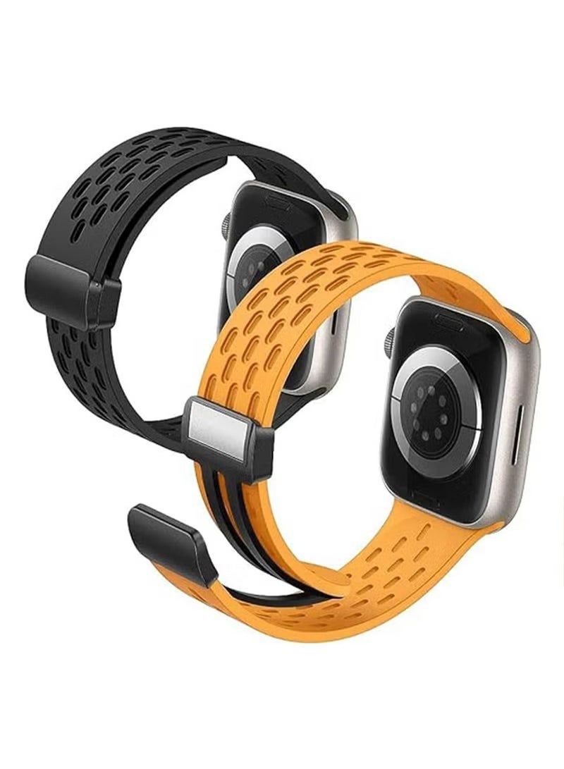 X-level 2 Pack Magnetic Buckle Silicone Bands Compatible With Apple Watch 42mm 44mm 45mm 49mm Series 9/8/7/SE/6/5/4/3/2/1 IWatch Ultra/Ultra 2/Strap Adjustable Wristbands Hole design Silicone Strap - Image 3