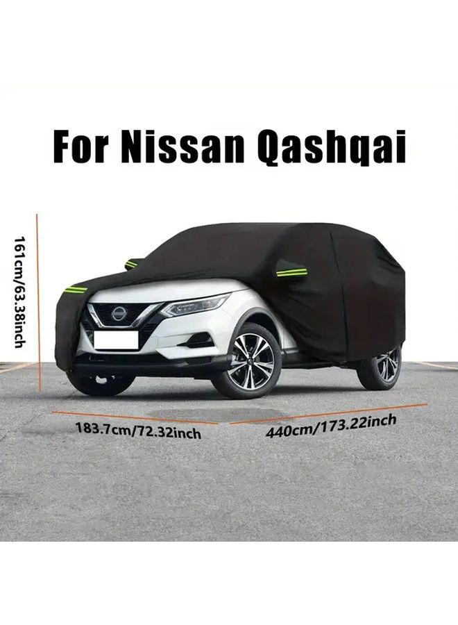 Black Car Cover For Qashqai Zipper Door Windproof Reflective Strips UV Protection - Image 2
