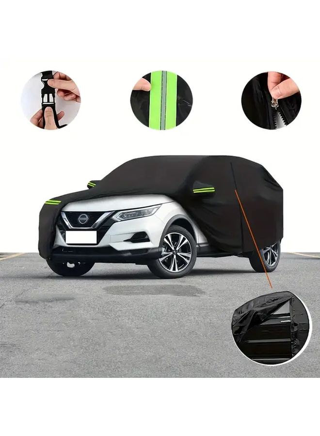 Black Car Cover For Qashqai Zipper Door Windproof Reflective Strips UV Protection - Image 3