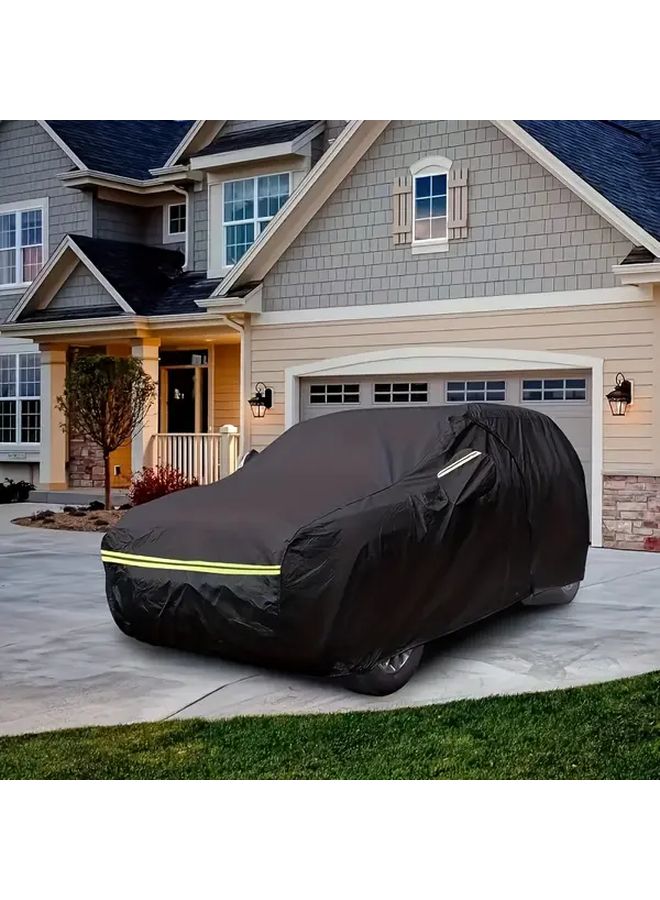 Black Car Cover For Qashqai Zipper Door Windproof Reflective Strips UV Protection - Image 5
