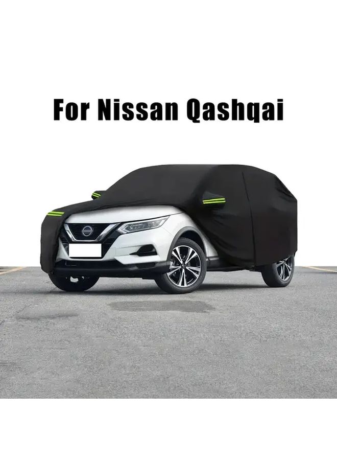 Black Car Cover For Qashqai Zipper Door Windproof Reflective Strips UV Protection - Image 1