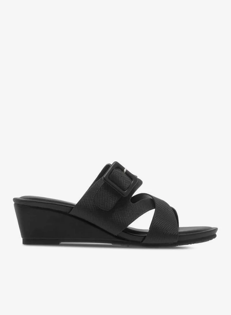Womens Textured Slip-On Sandals With Wedge Heels
