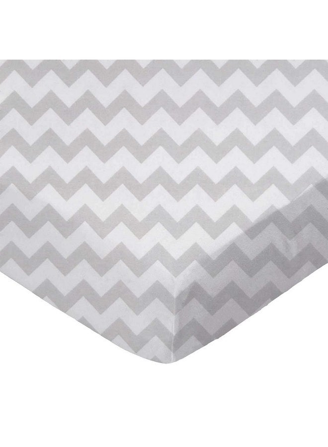 SHEETWORLD.COM SheetWorld Fitted 100% Cotton Percale Pack N Play Sheet Fits Graco 27 x 39, Grey Chevron Zigzag, Made in USA - Image 1
