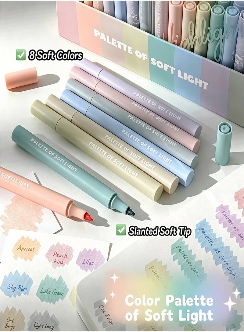 INKO Highlighters, 8 Pcs Mild Aesthetic Colors highlighter pen  ,Soft Chisel Tip for Journaling, School Office Supplies, Multicolor - Image 2