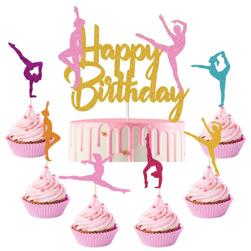 YOYMARR 31 Pieces Gymnastics Cake Topper Gymnast cupcake Topper for Gymnastics Themed Baby Girl Happy Birthday Party Supplies Colorful Sparkle Decorations - Image 2
