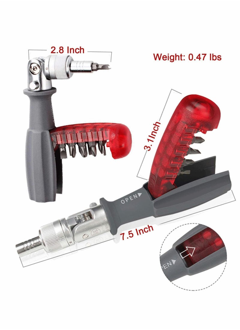 Y&D - Ratcheting Screwdriver with Magnetic Bit Ratchet, Multi Set, 10 in 1 Small Pocket Stubby Design, Pack All One (Red) - Image 1