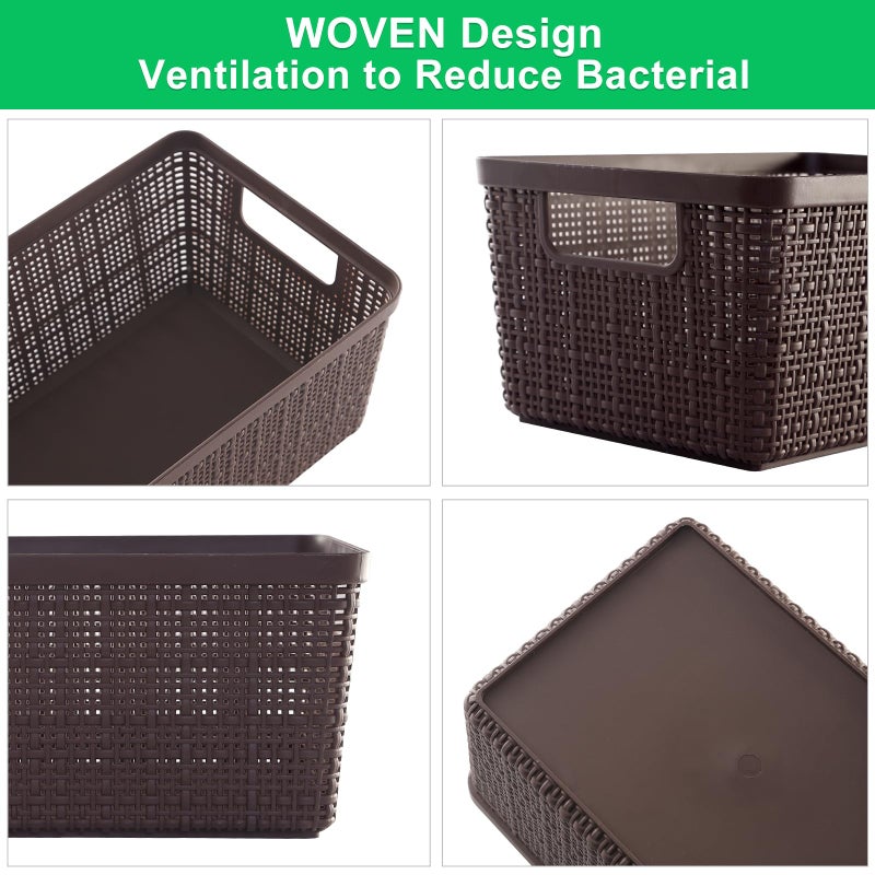 Wrrlors 6 Pack Plastic Storage Baskets With Lids,Brown Breathable Stackable Storage Bins,Small Storage Containers,for Organizing Storage Baskets on Desktops,Closets,Playrooms,Classrooms,Offices - Image 2