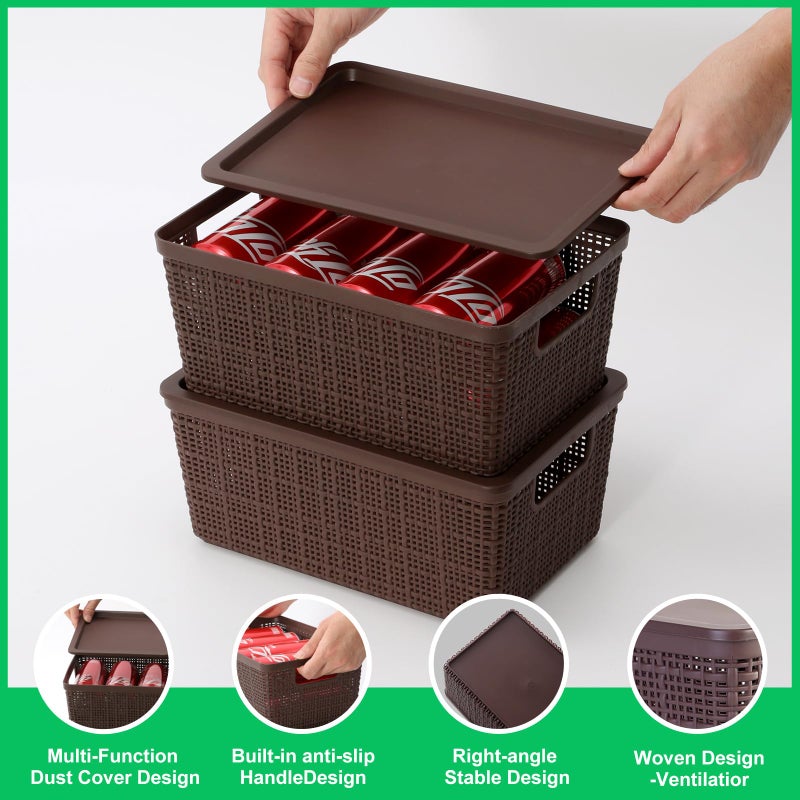 Wrrlors 6 Pack Plastic Storage Baskets With Lids,Brown Breathable Stackable Storage Bins,Small Storage Containers,for Organizing Storage Baskets on Desktops,Closets,Playrooms,Classrooms,Offices - Image 4