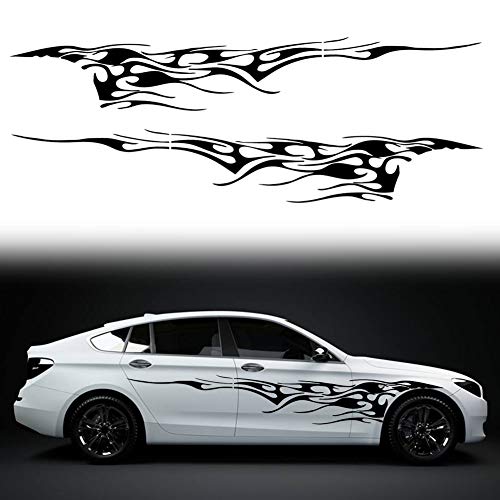 Leasinder 2Pcs 103'' Universal Flame Graphics Car Auto Body Side Sticker Racing Sports Self-Adhesive Side Strip Decal Decoration Accessories for Truck SUV Off-Road Vehicles (Style1 Black) - Image 1