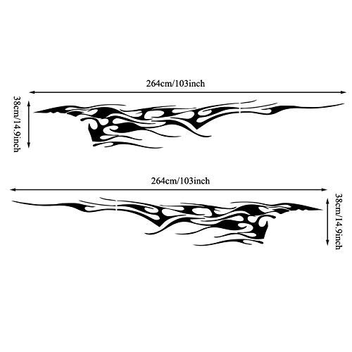 Leasinder 2Pcs 103'' Universal Flame Graphics Car Auto Body Side Sticker Racing Sports Self-Adhesive Side Strip Decal Decoration Accessories for Truck SUV Off-Road Vehicles (Style1 Black) - Image 2