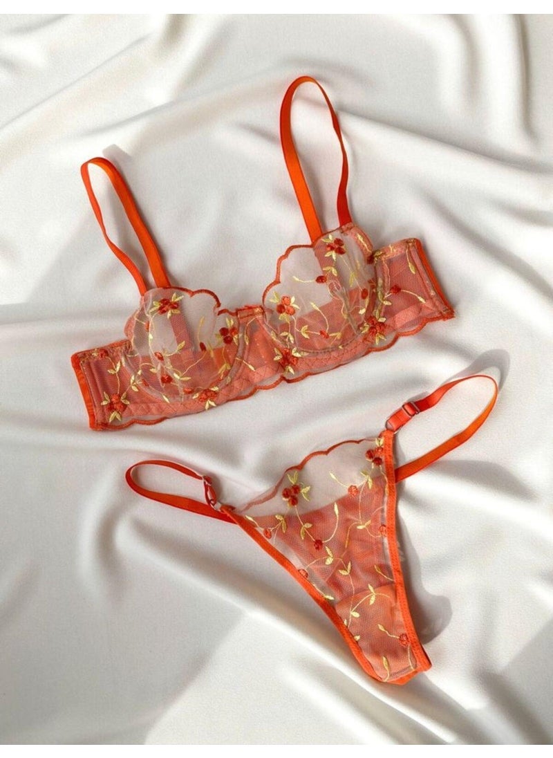 La Linaa Flora Orange Women's Bralette Set  - Image 1