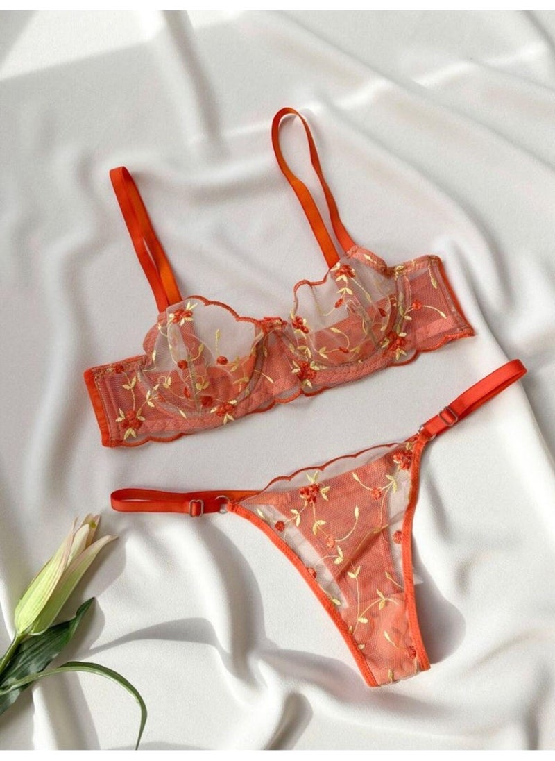 La Linaa Flora Orange Women's Bralette Set  - Image 4