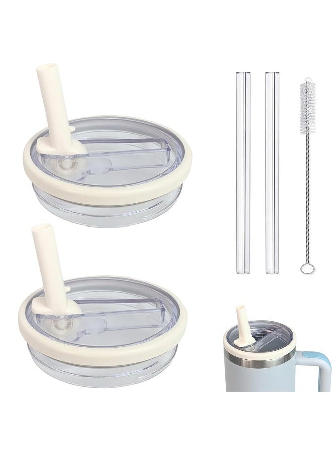 Abania Flip Straw Lid Replacement for Stanley 40 oz Tumbler, 2-Pack Leak Proof No-Spill Lid & Straws Compatible with Stanley Cup, BPA-Free Flip Top Accessories with Straw Brush - Image 1