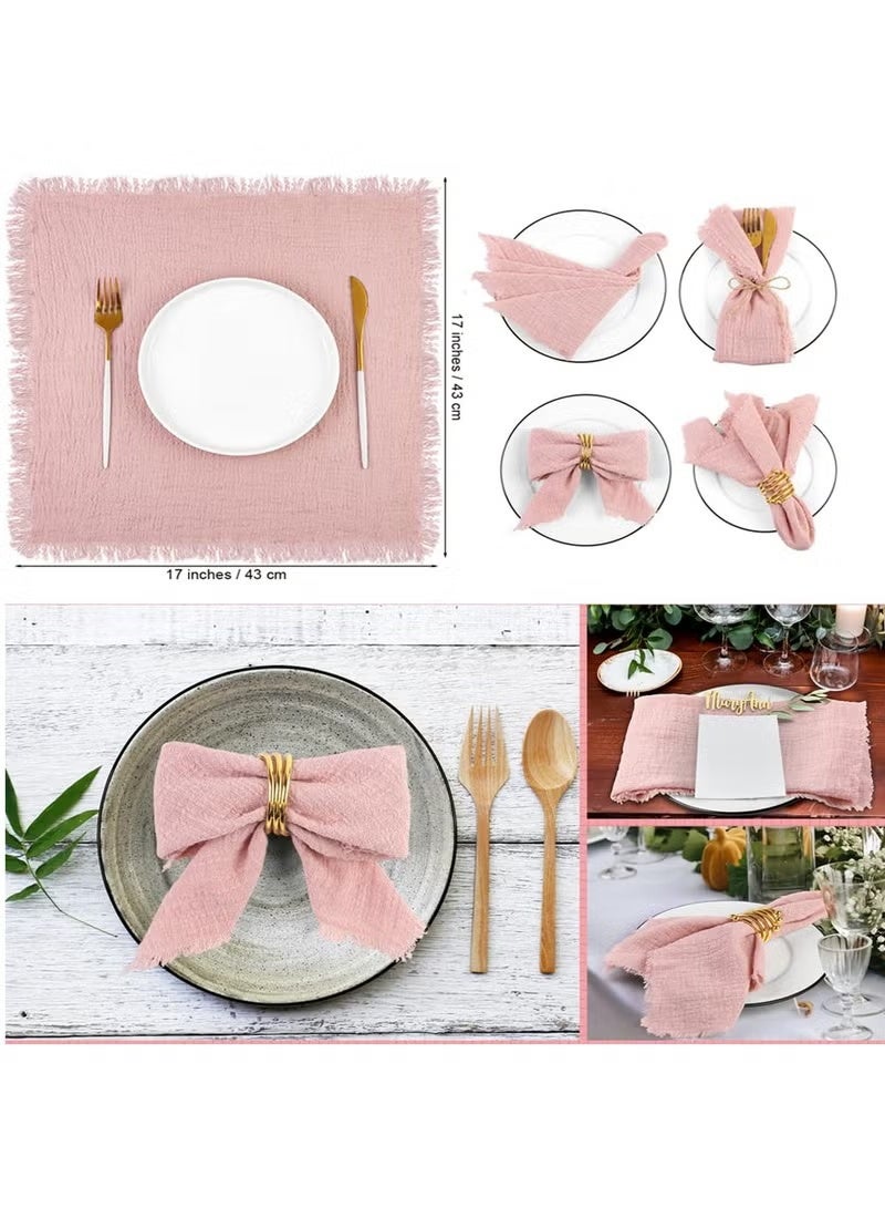 Handmade Rustic Fringe Cloth Napkins 12 Pcs - 17x17" Soft Cotton Linen Square Napkins, Pink Dinner Wedding Napkins for Parties & Events - Image 4