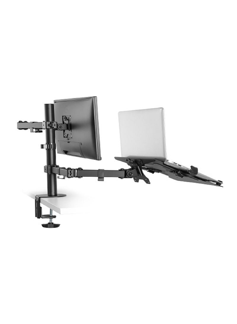Skill Tech Skilltech SH 0240KN Single Articulating Monitor Arm with Laptop Tray | 13"-32" Screens & 17" Laptops | Full Motion Tilt/Swivel | Clamp/Grommet Install - Image 2