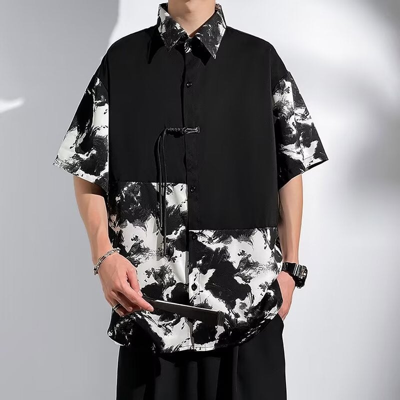 High-end Feeling Leopard Print Mens Slip-on Summer Thin Short Sleeve Ice Silk Shirt Sensible Design Casual Streetwear C4 clouds  - Image 1