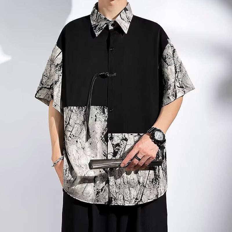 High-end Feeling Leopard Print Mens Slip-on Summer Thin Short Sleeve Ice Silk Shirt Sensible Design Casual Streetwear C4 clouds  - Image 2