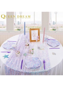 QueenDream White Table Runner 3 Packs 25x120 Inches Iridescent Sequin Table Runner for Little Mermaid Birthday Ocean Themed Party Decorations  - Image 4