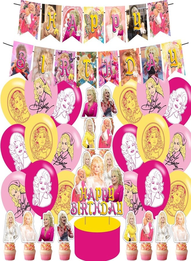 karg Singer Dolly Birthday Party Decorations ,Singer Parton Birthday Party Favor with Banner, Ballons,Cake Topper, Cupcake Toppers for Boys Girls Fans Music Party Supplies - Image 1