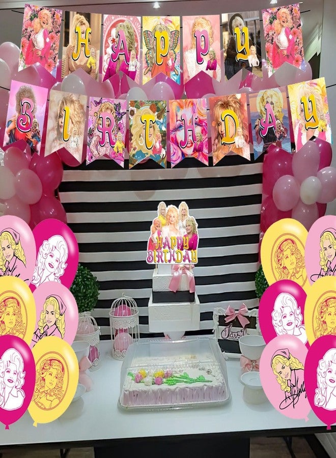karg Singer Dolly Birthday Party Decorations ,Singer Parton Birthday Party Favor with Banner, Ballons,Cake Topper, Cupcake Toppers for Boys Girls Fans Music Party Supplies - Image 5