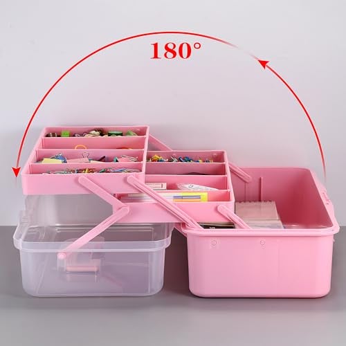 BTSKY Tackle Box, 16-Inch Extra Large Art Storage Box with 3-Layer Folding Trays, Multipurpose Craft Organizers and Storage w/ Adjustable Dividers, Portable Tool Box for Sewing Supplies,Medicine &Cosmetics - Image 5