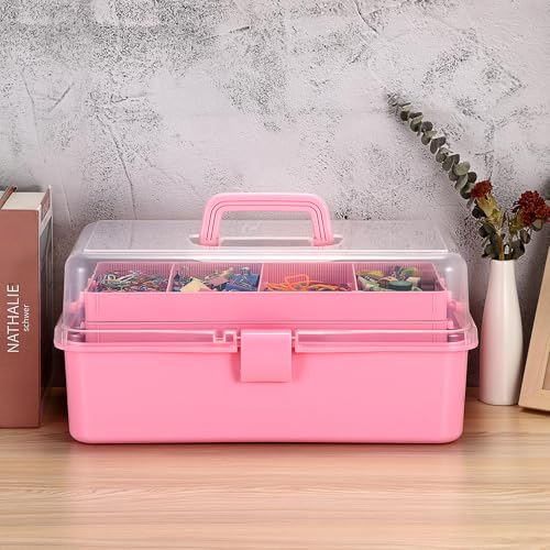 BTSKY Tackle Box, 16-Inch Extra Large Art Storage Box with 3-Layer Folding Trays, Multipurpose Craft Organizers and Storage w/ Adjustable Dividers, Portable Tool Box for Sewing Supplies,Medicine &Cosmetics - Image 3