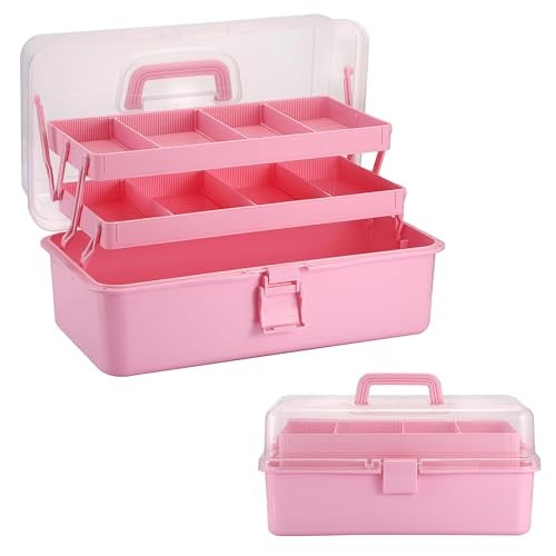 BTSKY Tackle Box, 16-Inch Extra Large Art Storage Box with 3-Layer Folding Trays, Multipurpose Craft Organizers and Storage w/ Adjustable Dividers, Portable Tool Box for Sewing Supplies,Medicine &Cosmetics - Image 1