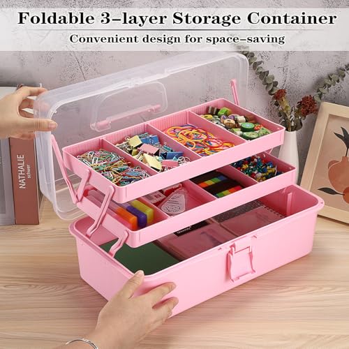 BTSKY Tackle Box, 16-Inch Extra Large Art Storage Box with 3-Layer Folding Trays, Multipurpose Craft Organizers and Storage w/ Adjustable Dividers, Portable Tool Box for Sewing Supplies,Medicine &Cosmetics - Image 4