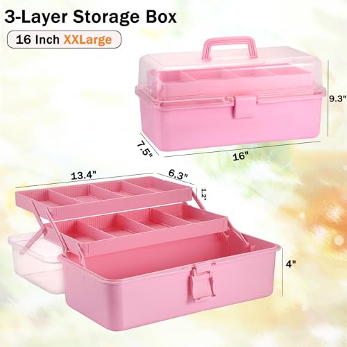 BTSKY Tackle Box, 16-Inch Extra Large Art Storage Box with 3-Layer Folding Trays, Multipurpose Craft Organizers and Storage w/ Adjustable Dividers, Portable Tool Box for Sewing Supplies,Medicine &Cosmetics - Image 2