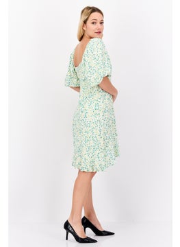 forever new Women Curve Floral Pattern Mini Dress, Green Combo  - Image 3