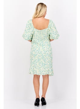 forever new Women Curve Floral Pattern Mini Dress, Green Combo  - Image 2