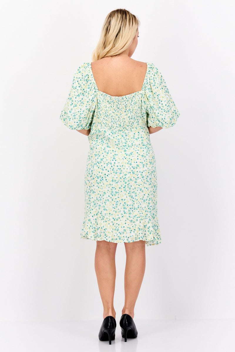 forever new Women Curve Floral Pattern Mini Dress, Green Combo - Image 2
