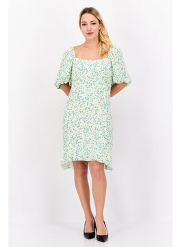 forever new Women Curve Floral Pattern Mini Dress, Green Combo  - Image 1
