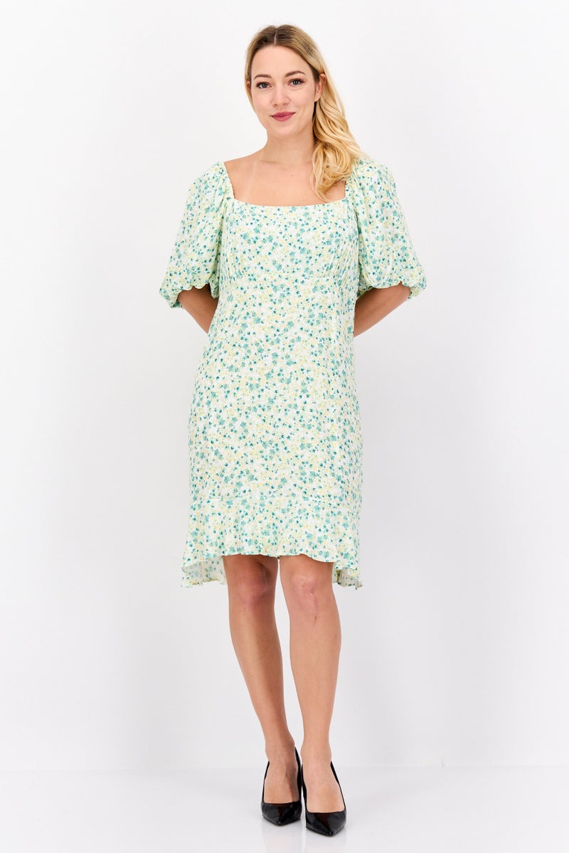 forever new Women Curve Floral Pattern Mini Dress, Green Combo - Image 1