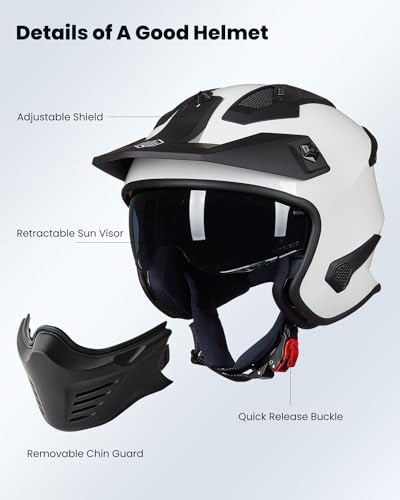 ILM Open Face Motorcycle 3/4 Half Helmet for Dirt Bike Moped ATV UTV Motocross Cruiser Scooter DOT Model 726X(Midnight Green,2XL) - Image 4