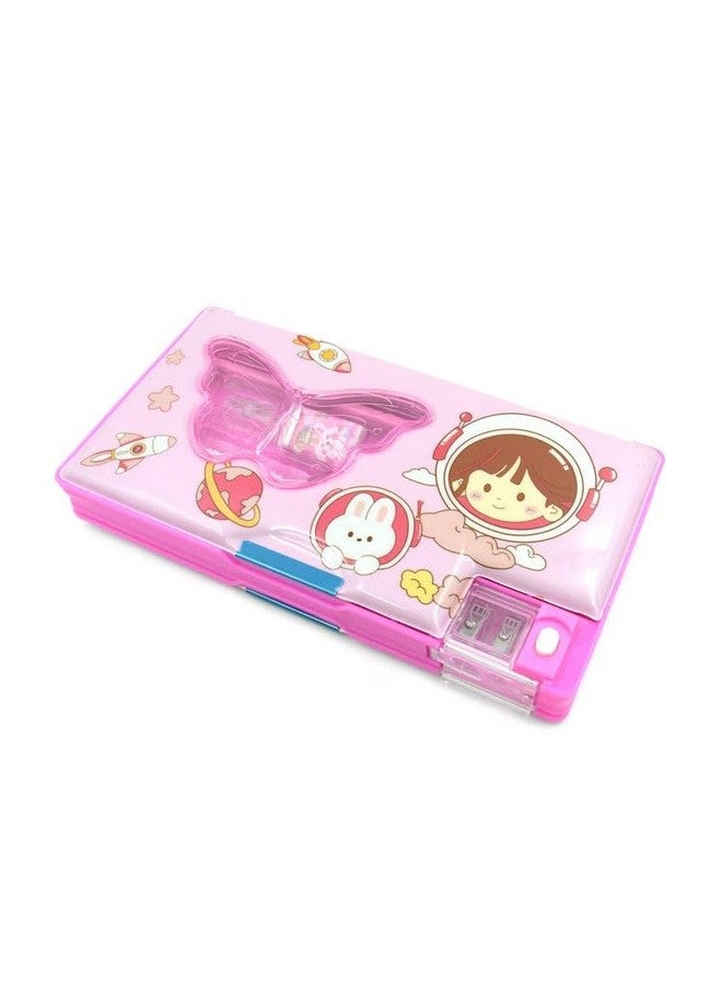 Yanmai Plastic Colorful Multi-Compartment Printed Pencil Case Kit for Kids-Includes Compass, Sharpener, Eraser, and Scale-Perfect School Supplies Stationery Case-Pack of 1(Mix Design),Multicolor