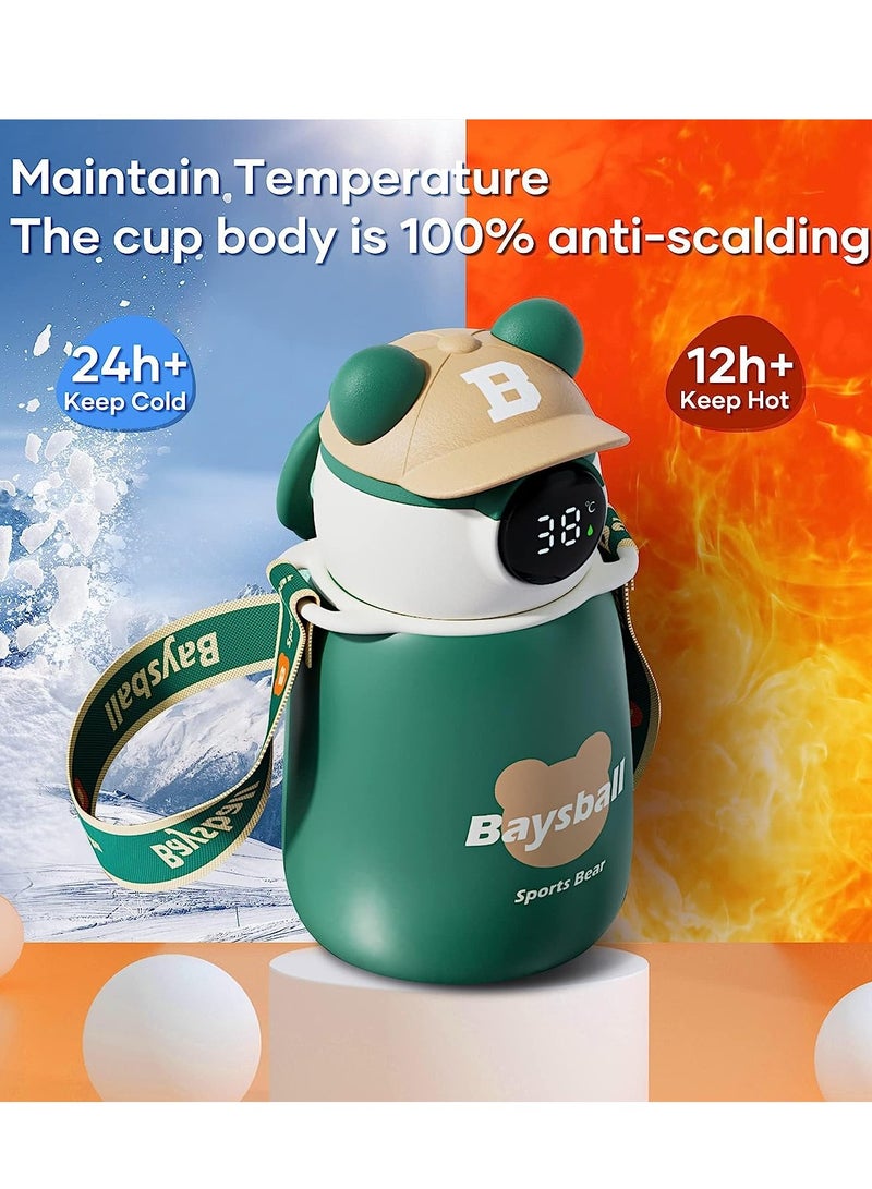 KASTWAVE Kids Water Bottle with Straw Lid 14oz, 316 Stainless Steel Vacuum Double Wall Insulated Cup with Temperature Display and Silicone Spout, Leak Proof Toddler Water Bottles for Travel and School, Green - Image 5