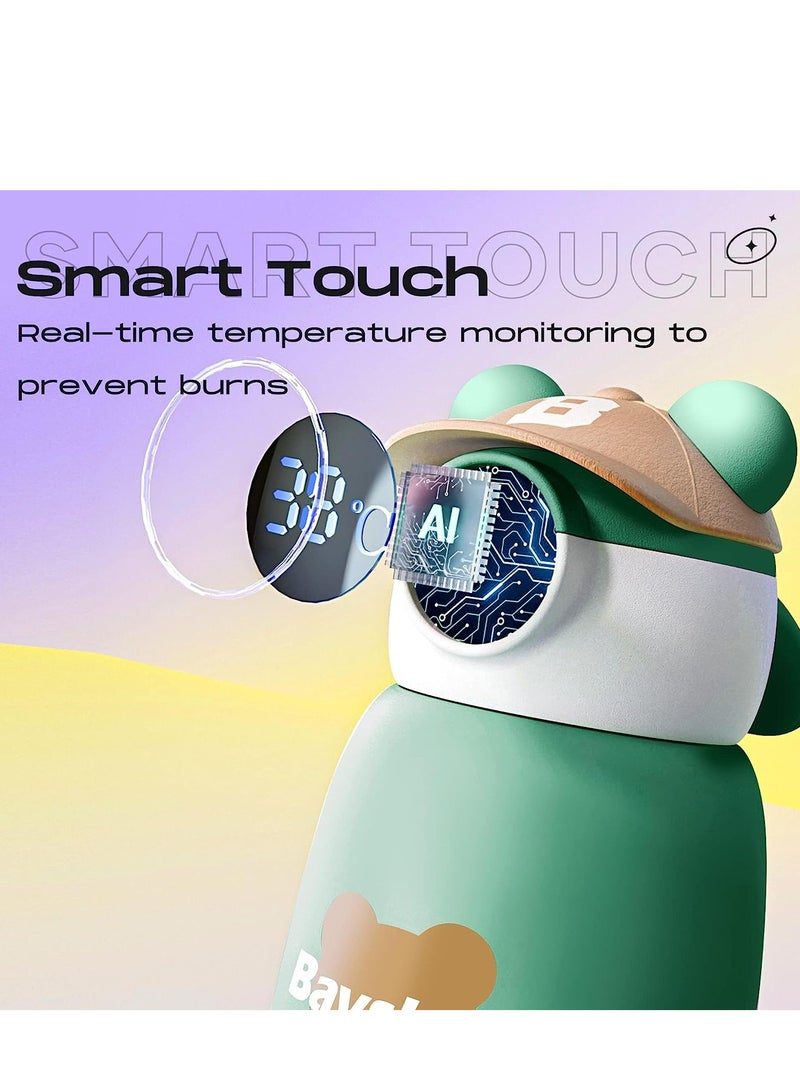 KASTWAVE Kids Water Bottle with Straw Lid 14oz, 316 Stainless Steel Vacuum Double Wall Insulated Cup with Temperature Display and Silicone Spout, Leak Proof Toddler Water Bottles for Travel and School, Green - Image 3