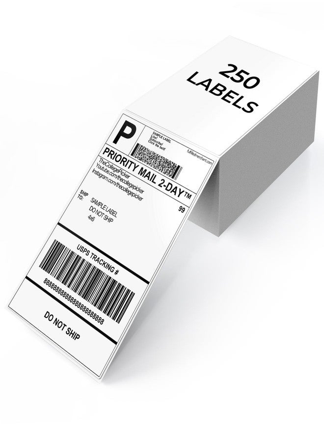 YIKIADA White Thermal Label 4"×6" Waterproof Vinyl Fanfold Sticker 250 PCS - Image 1