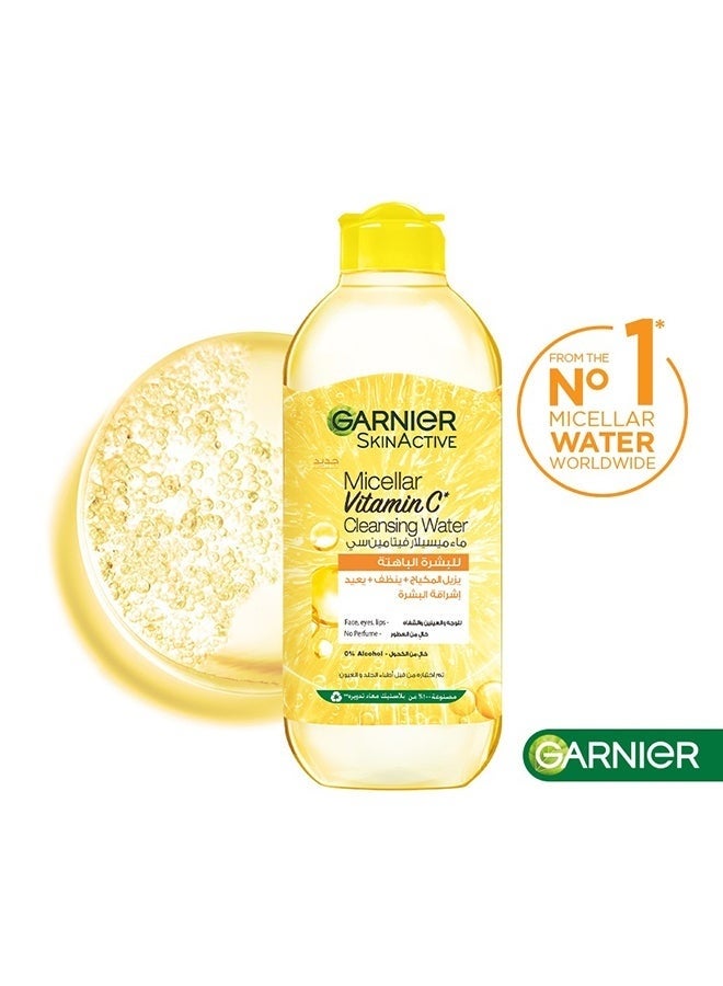 Garnier SkinActive, Micellar Vitamin C Cleansing Water for Dull Skin (Removes Makeup + Cleanses + Brightens) - 400 ml - Image 1