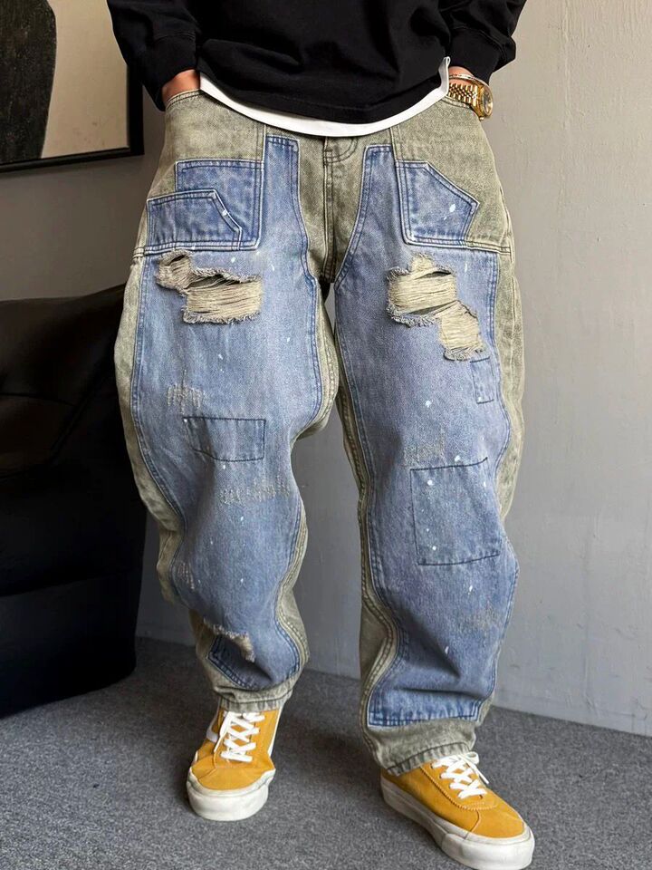Unisex Classic Denim Jeans Loose Fit Daily Outdoor Wear - Image 1