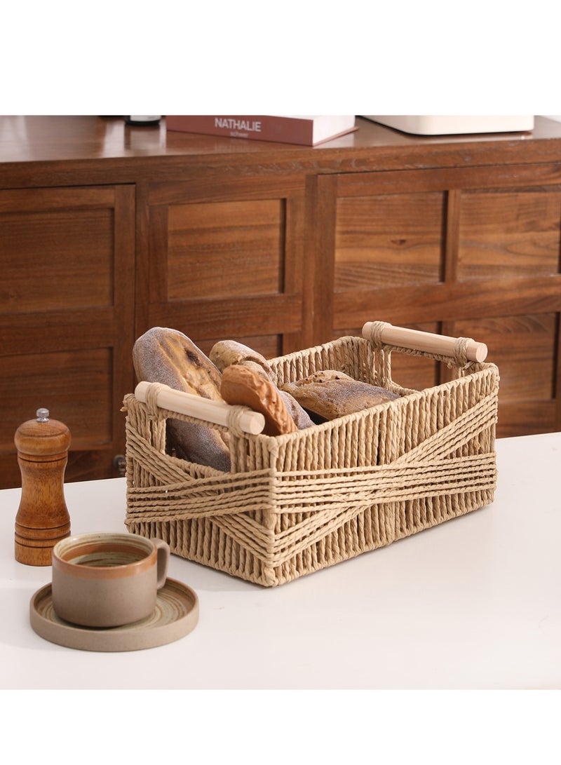 Large Brown Storage Basket with Handles – Rectangular Wicker Organizing Basket (Set of 2)  - Image 3