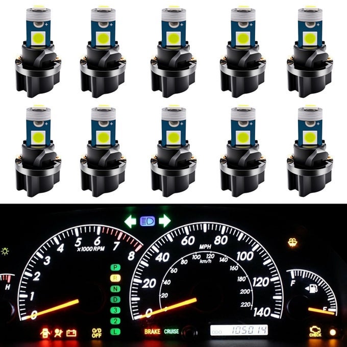 10 Pack White Canbus T5 Led Bulb 2721 37 74 Wedge Lamp PC74 Twist Sockets Dash Dashboard Lights Instrument Panel Cluster Leds Car Replacement