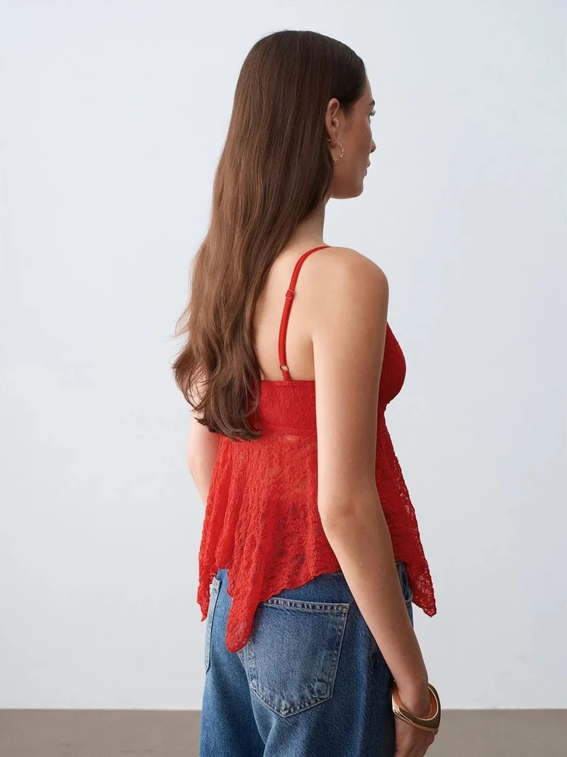 ديلفين DILVIN Lace Tie-front Sleeveless Blouse